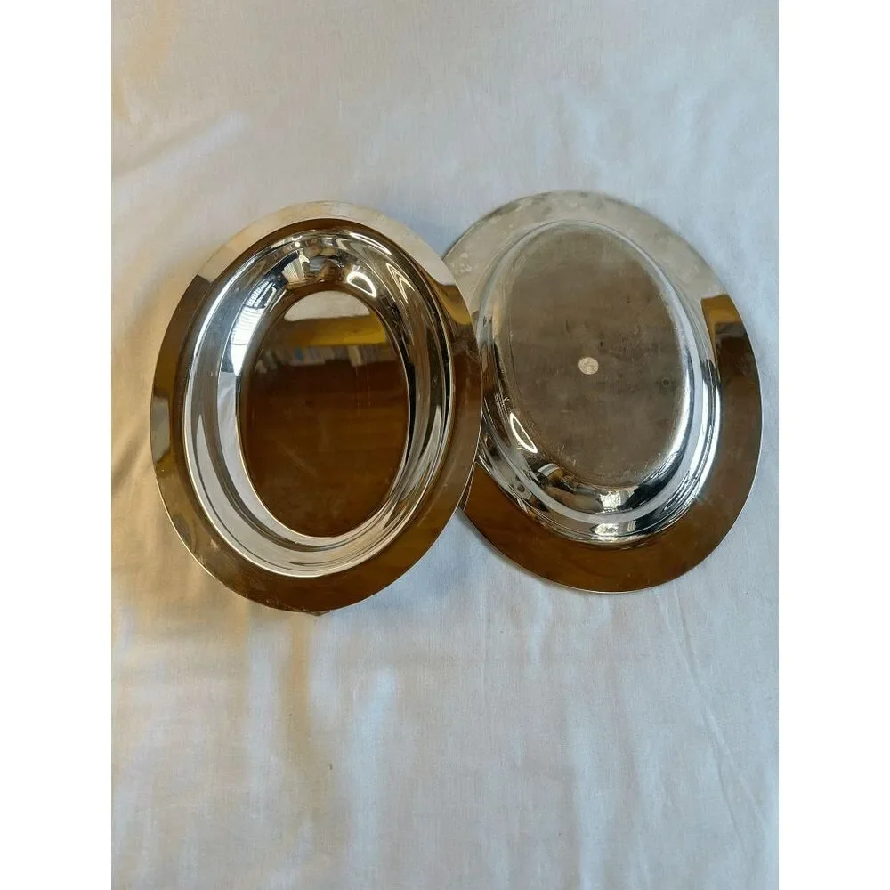 Small Silver Serving Platter with Lid & Handles, Mid Century, Classic, Elegant